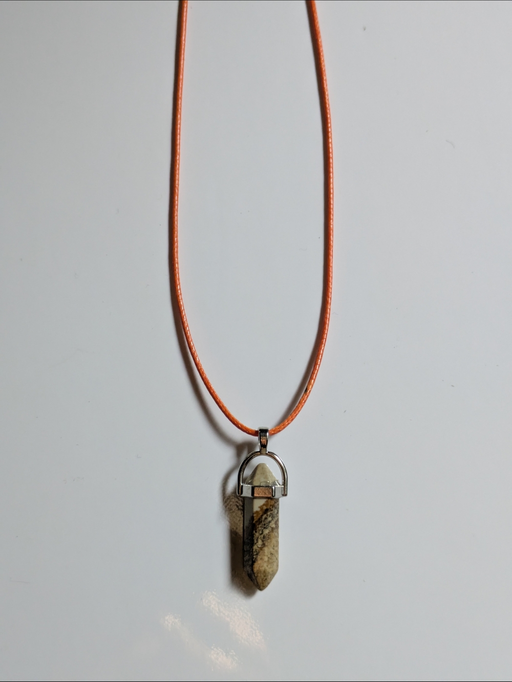 Necklace Painted Jasper Stone Point Pendant On Orange Cord Boho Bohemian Casual